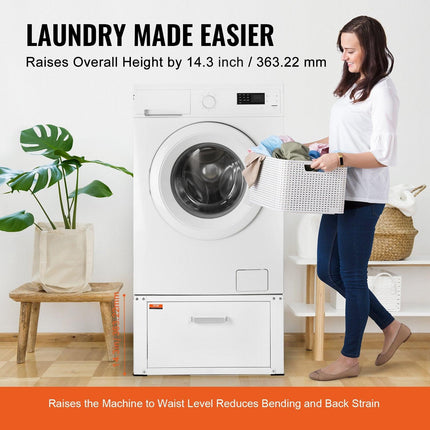 Laundry Pedestal 686mmmW x 366mmH, Washer And Dryer Base Stand Platform Universal Fit 299kg Capacity, Heavy Duty Multi-Functional Base for Washing Machine with Drawer & Rich Accessories.