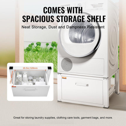 Laundry Pedestal 686mmmW x 366mmH, Washer And Dryer Base Stand Platform Universal Fit 299kg Capacity, Heavy Duty Multi-Functional Base for Washing Machine with Drawer & Rich Accessories.