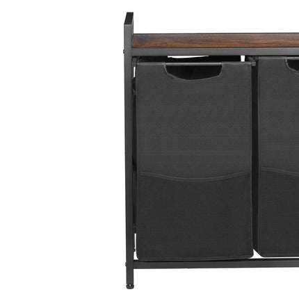 3 Section Laundry Sorter, Large Laundry Hamper with Metal Frame and Wooden Tabletop, Freestanding Storage Organizer Baskets with Pull-Out 600D Oxford Cloth Bags for Dirty Clothes, Bathroom.