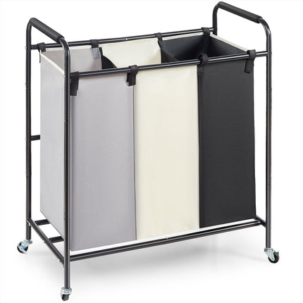 3-Section Laundry Basket, Heavy Duty Laundry Hamper Storage Organizer, Laundry Sorter Cart with Heavy Duty Lockable Wheels for Dirty Clothes in Laundry Room Bedroom.