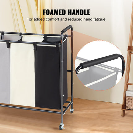 3-Section Laundry Basket, Heavy Duty Laundry Hamper Storage Organizer, Laundry Sorter Cart with Heavy Duty Lockable Wheels for Dirty Clothes in Laundry Room Bedroom.