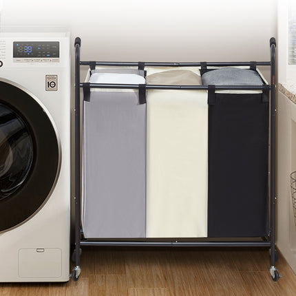 3-Section Laundry Basket, Heavy Duty Laundry Hamper Storage Organizer, Laundry Sorter Cart with Heavy Duty Lockable Wheels for Dirty Clothes in Laundry Room Bedroom.