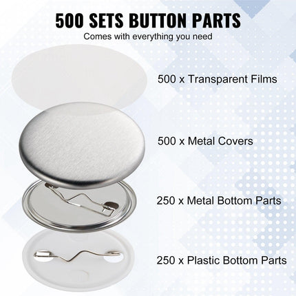 1.25" 32mm Button Badge Parts Supplies for Button Maker Machine 500 Sets.