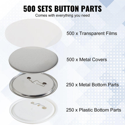 2.25" 58mm Button Badge Parts Supplies for Button Maker Machine 500 Sets.
