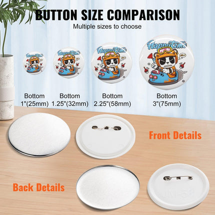 2.25" 58mm Button Badge Parts Supplies for Button Maker Machine 500 Sets.