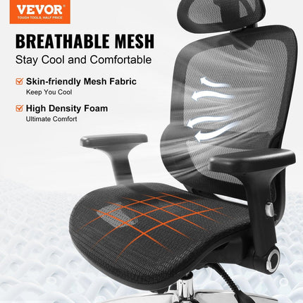 Mesh Office Chair, Adjustable High Back Desk Chair with Mesh Seat, Angle and Height Adjustable Home Office Chair with Lumbar and Head Support, Swivel Computer Task Chair.