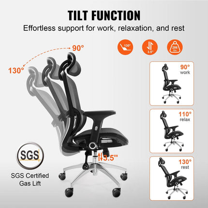 Mesh Office Chair, Adjustable High Back Desk Chair with Mesh Seat, Angle and Height Adjustable Home Office Chair with Lumbar and Head Support, Swivel Computer Task Chair.