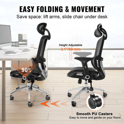 Mesh Office Chair, Adjustable High Back Desk Chair with Mesh Seat, Angle and Height Adjustable Home Office Chair with Lumbar and Head Support, Swivel Computer Task Chair.