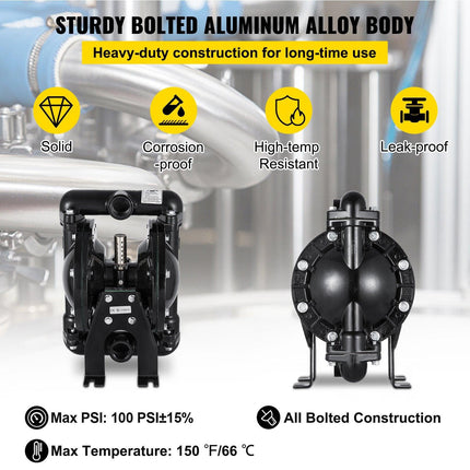 Air-Operated Double Diaphragm Pump 24 GPM 1 Inch Inlet And Outlet.