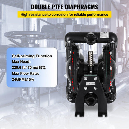 Air-Operated Double Diaphragm Pump 24 GPM 1 Inch Inlet And Outlet.