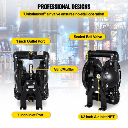 Air-Operated Double Diaphragm Pump 24 GPM 1 Inch Inlet And Outlet.