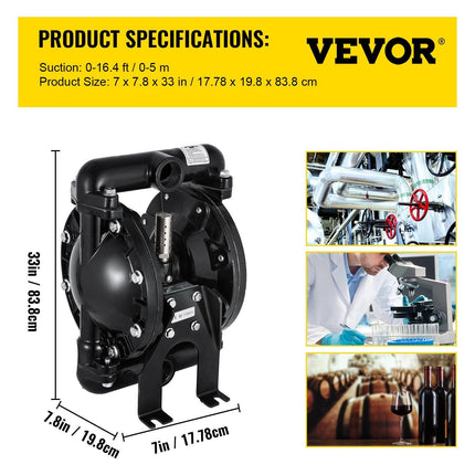 Air-Operated Double Diaphragm Pump 24 GPM 1 Inch Inlet And Outlet.