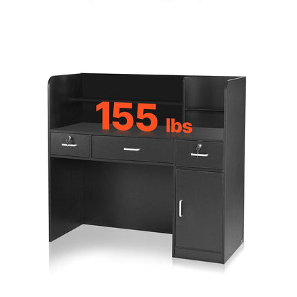 Reception Desk, 1200 x 480 x 1100 mm Rectangular Front Counter Table, Office Reception Counter with Lockable Drawer and Storage Cabinet, for Checkout, Lobby, Beauty Salon and Office, Black.
