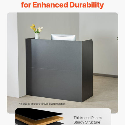 Reception Desk, 1200 x 480 x 1100 mm Rectangular Front Counter Table, Office Reception Counter with Lockable Drawer and Storage Cabinet, for Checkout, Lobby, Beauty Salon and Office, Black.