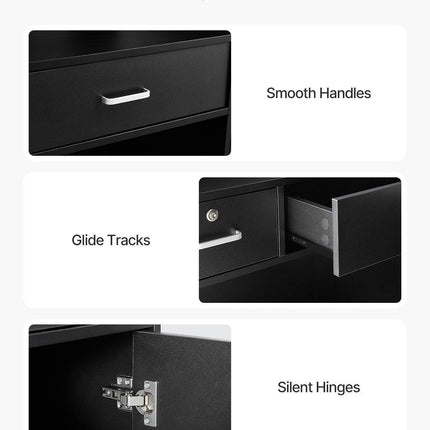 Reception Desk, 1200 x 480 x 1100 mm Rectangular Front Counter Table, Office Reception Counter with Lockable Drawer and Storage Cabinet, for Checkout, Lobby, Beauty Salon and Office, Black.