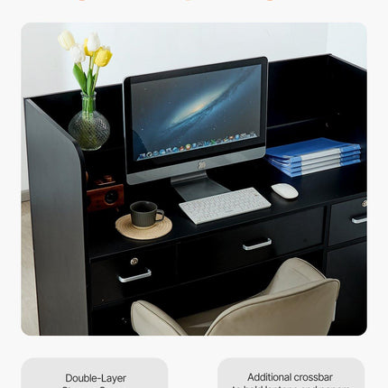 Reception Desk, 1200 x 480 x 1100 mm Rectangular Front Counter Table, Office Reception Counter with Lockable Drawer and Storage Cabinet, for Checkout, Lobby, Beauty Salon and Office, Black.