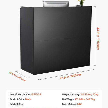 Reception Desk, 1200 x 480 x 1100 mm Rectangular Front Counter Table, Office Reception Counter with Lockable Drawer and Storage Cabinet, for Checkout, Lobby, Beauty Salon and Office, Black.
