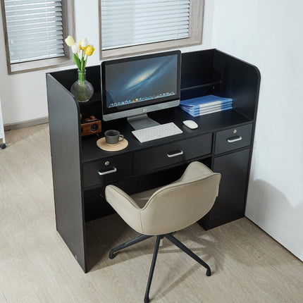 Reception Desk, 1200 x 480 x 1100 mm Rectangular Front Counter Table, Office Reception Counter with Lockable Drawer and Storage Cabinet, for Checkout, Lobby, Beauty Salon and Office, Black.