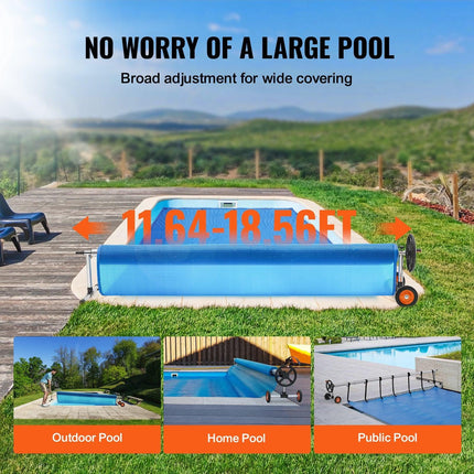 Pool Cover Reel, Aluminum Solar Cover Reel 18 ft, Inground Swimming Pool Cover Reel Set with Rubber Wheels and Sandbags, Fits for 4-18 ft Width Swimming Pools.