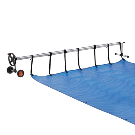 Pool Cover Reel, Aluminum Solar Cover Reel 22 ft, Inground Swimming Pool Cover Reel Set with Rubber Wheels and Sandbags, Fits for 5-22 ft Width Swimming Pools.