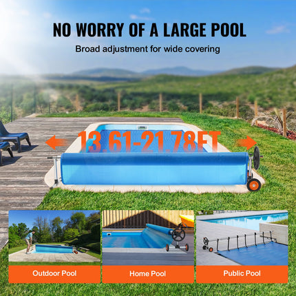 Pool Cover Reel, Aluminum Solar Cover Reel 22 ft, Inground Swimming Pool Cover Reel Set with Rubber Wheels and Sandbags, Fits for 5-22 ft Width Swimming Pools.