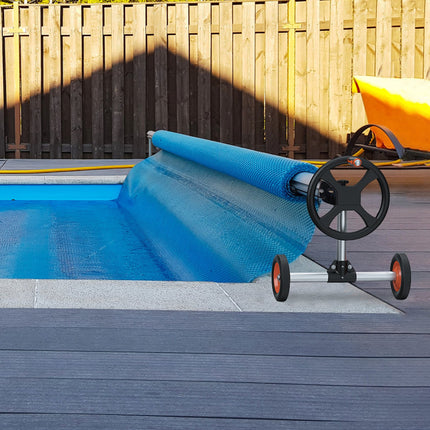 Pool Cover Reel, Aluminum Solar Cover Reel 22 ft, Inground Swimming Pool Cover Reel Set with Rubber Wheels and Sandbags, Fits for 5-22 ft Width Swimming Pools.