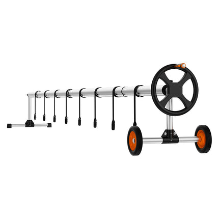 Pool Cover Reel, Aluminum Solar Cover Reel 22 ft, Inground Swimming Pool Cover Reel Set with Rubber Wheels and Sandbags, Fits for 5-22 ft Width Swimming Pools.