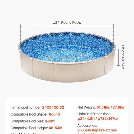 Round Pool Liner 24ft Overlap Style Pool Liner 54in Wall Height.
