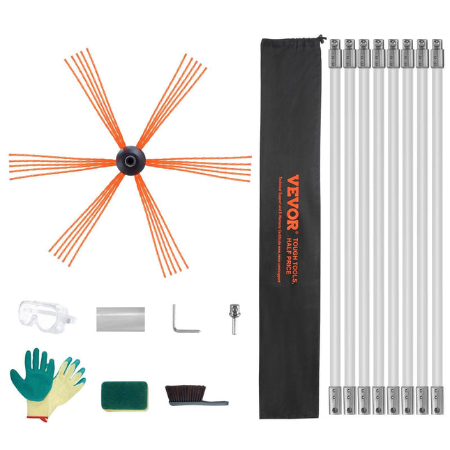8 m Chimney Sweep Kit, w/ 8Reinforced Nylon Flexible Rods, Ergonomic Chimney Cleaning Brush, 360-Degree Brush Chimney Cleaner, Rich Accessories for Fireplace Flue Home Use Fits most Pipes.
