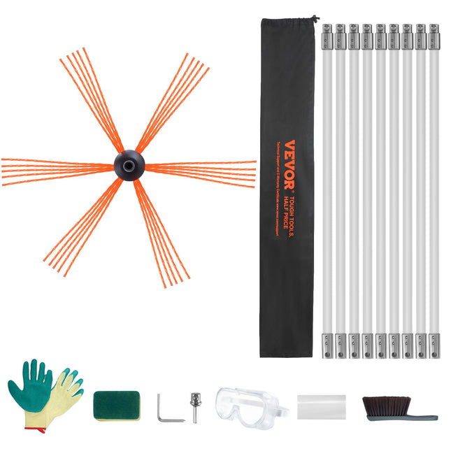 9 m Chimney Sweep Kit, w/ 9 Reinforced Nylon Flexible Rods, Ergonomic Chimney Cleaning Brush, 360-Degree Brush Chimney Cleaner, Rich Accessories for Fireplace Flue Home Use Fits most Pipes.