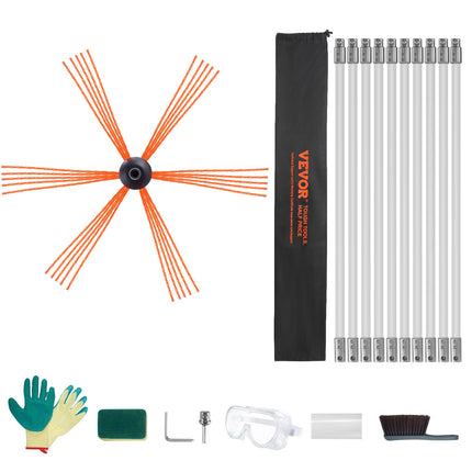 10 m Chimney Sweep Kit, w/ 10 Reinforced Nylon Flexible Rods, Ergonomic Chimney Cleaning Brush, 360-Degree Brush Chimney Cleaner, Rich Accessories for Fireplace Flue Home Use Fits most Pipes.