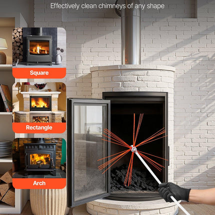 Chimney Sweep Kit, 7m Maximum Extendable Length Chimney Brush, Chimneys Cleaning Kit with Bristle Replacements & Goggles, 90° Bendable Fireplace Cleaning Tool, for Square, Rectangle Chimneys.