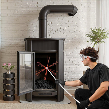 Chimney Sweep Kit, 7m Maximum Extendable Length Chimney Brush, Chimneys Cleaning Kit with Bristle Replacements & Goggles, 90° Bendable Fireplace Cleaning Tool, for Square, Rectangle Chimneys.