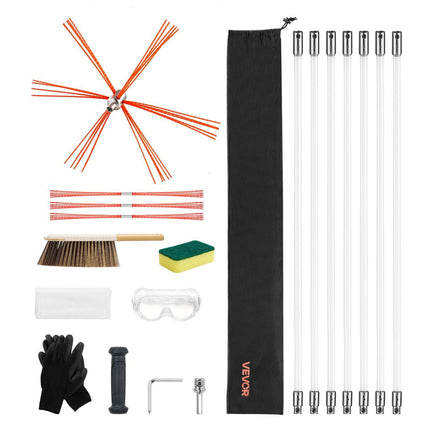 Chimney Sweep Kit, 7m Maximum Extendable Length Chimney Brush, Chimneys Cleaning Kit with Bristle Replacements & Goggles, 90° Bendable Fireplace Cleaning Tool, for Square, Rectangle Chimneys.