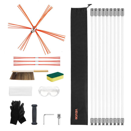 Chimney Sweep Kit, 9m Maximum Extendable Length Chimney Sweep, Chimneys Cleaning Kit with Bristle Replacements & Goggles, 90° Bendable Fireplace Cleaning Tool, for Square, Rectangle Chimneys.