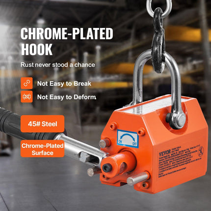 Magnetic Lifter, 100 kg/220 lbs Pulling Capacity, 2.5 Safety Factor, Neodymium & Steel, Lifting Magnet with Release, Permanent Lift Magnets, Heavy Duty Magnet for Hoist, Shop Crane, Block, Board.