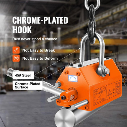VEVOR Magnetic Lifter, 300 kg Pulling Capacity, 2.5 Safety Factor, Neodymium & Steel, Lifting Magnet with Release, Permanent Lift Magnets, Heavy Duty Magnet for Hoist, Shop Crane, Block, Board.