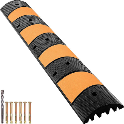 VEVOR Rubber Speed Bump, 1 Pack 2 Channel Speed Bump Hump, 72.8\" Long Modular Speed Bump Rated 22000 LBS Load Capacity, 72.8 x 12.2 x 2.2 Garage Speed Bump for Asphalt Concrete Gravel Driveway-6 FT.