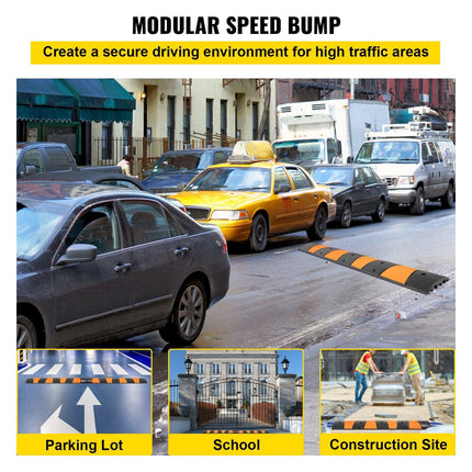 VEVOR Rubber Speed Bump, 1 Pack 2 Channel Speed Bump Hump, 72.8\" Long Modular Speed Bump Rated 22000 LBS Load Capacity, 72.8 x 12.2 x 2.2 Garage Speed Bump for Asphalt Concrete Gravel Driveway-6 FT.