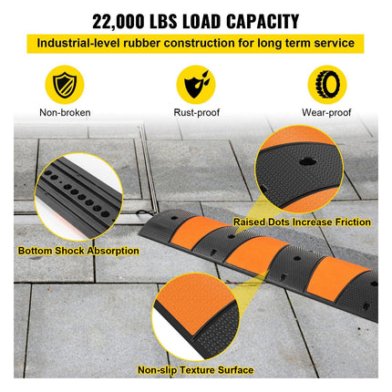 VEVOR Rubber Speed Bump, 1 Pack 2 Channel Speed Bump Hump, 72.8\" Long Modular Speed Bump Rated 22000 LBS Load Capacity, 72.8 x 12.2 x 2.2 Garage Speed Bump for Asphalt Concrete Gravel Driveway-6 FT.