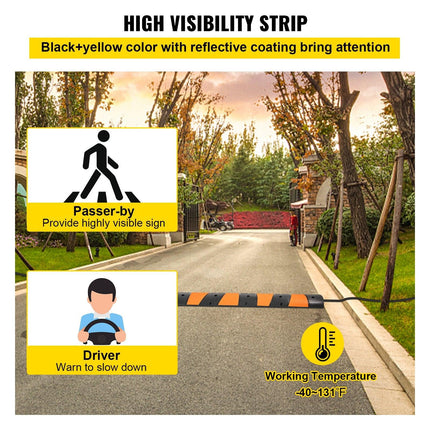 VEVOR Rubber Speed Bump, 1 Pack 2 Channel Speed Bump Hump, 72.8\" Long Modular Speed Bump Rated 22000 LBS Load Capacity, 72.8 x 12.2 x 2.2 Garage Speed Bump for Asphalt Concrete Gravel Driveway-6 FT.