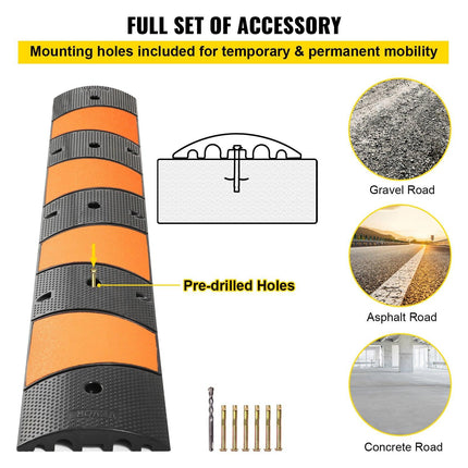 VEVOR Rubber Speed Bump, 1 Pack 2 Channel Speed Bump Hump, 72.8\" Long Modular Speed Bump Rated 22000 LBS Load Capacity, 72.8 x 12.2 x 2.2 Garage Speed Bump for Asphalt Concrete Gravel Driveway-6 FT.