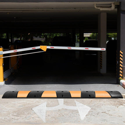 VEVOR Rubber Speed Bump, 1 Pack 2 Channel Speed Bump Hump, 72.8\" Long Modular Speed Bump Rated 22000 LBS Load Capacity, 72.8 x 12.2 x 2.2 Garage Speed Bump for Asphalt Concrete Gravel Driveway-6 FT.