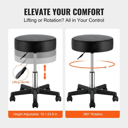Rolling Stools with Wheels, 400 LBS Weight Capacity Adjustable Height Stool with Ultra-Thick Seat Cushion, Swivel Stools Chair for Salon, Bar, Home, Office, Tatoo, Medical, Massage, Black.