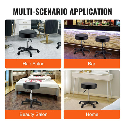 Rolling Stools with Wheels, 400 LBS Weight Capacity Adjustable Height Stool with Ultra-Thick Seat Cushion, Swivel Stools Chair for Salon, Bar, Home, Office, Tatoo, Medical, Massage, Black.