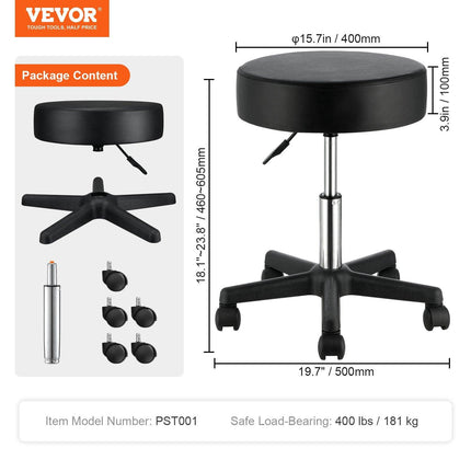 Rolling Stools with Wheels, 400 LBS Weight Capacity Adjustable Height Stool with Ultra-Thick Seat Cushion, Swivel Stools Chair for Salon, Bar, Home, Office, Tatoo, Medical, Massage, Black.