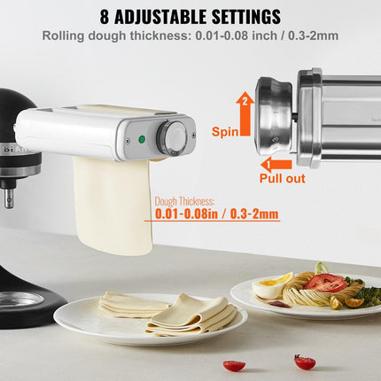 Pasta Attachment for KitchenAid Stand Mixer, 3-IN-1 Stainless Steel Pasta Roller Cutter Set Including Pasta Sheet Roller, Spaghetti and Fettuccine Cutter, 8 Adjustable Thickness Knob Pasta Maker.