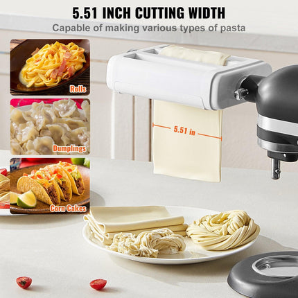 Pasta Attachment for KitchenAid Stand Mixer, 3-IN-1 Stainless Steel Pasta Roller Cutter Set Including Pasta Sheet Roller, Spaghetti and Fettuccine Cutter, 8 Adjustable Thickness Knob Pasta Maker.