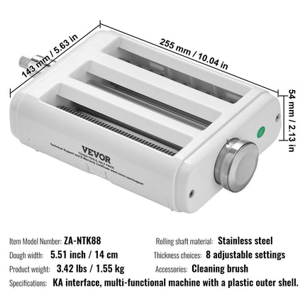 Pasta Attachment for KitchenAid Stand Mixer, 3-IN-1 Stainless Steel Pasta Roller Cutter Set Including Pasta Sheet Roller, Spaghetti and Fettuccine Cutter, 8 Adjustable Thickness Knob Pasta Maker.