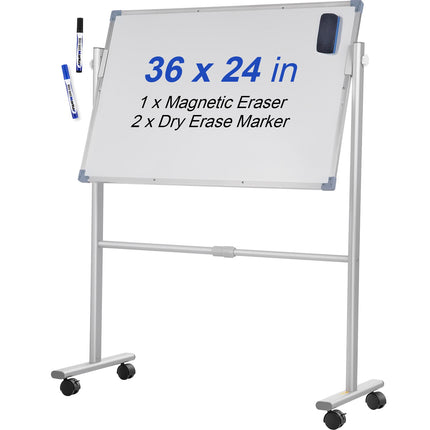 Mobile Dry Erase Board Magnetic Whiteboard w/ Stand 60 x 90cm Double Sided.
